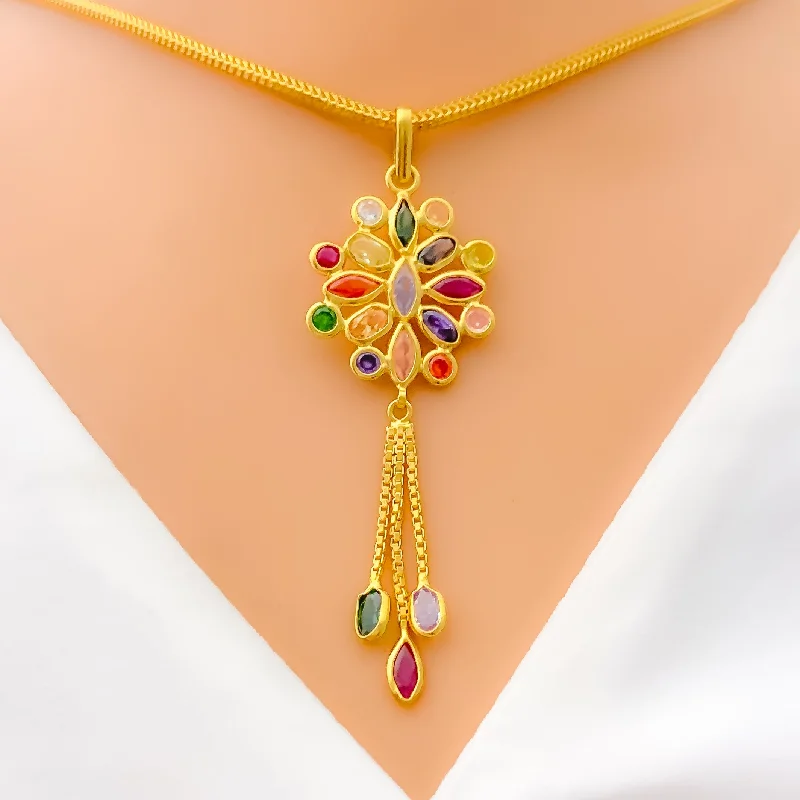 Majestic Marquise Flower 22k Gold Pendant Set