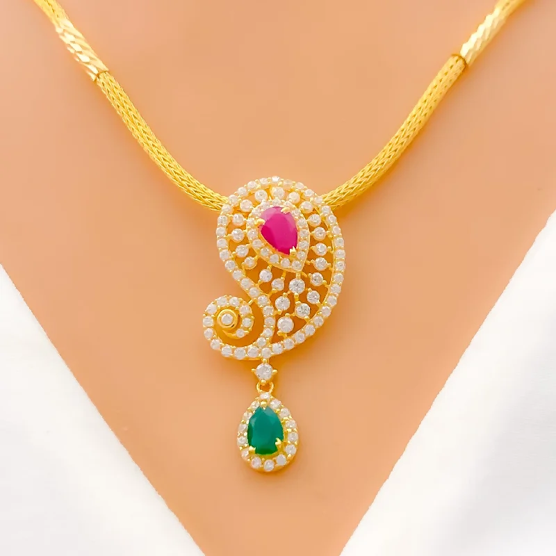 Traditional Paisley 22k Gold CZ Necklace Set