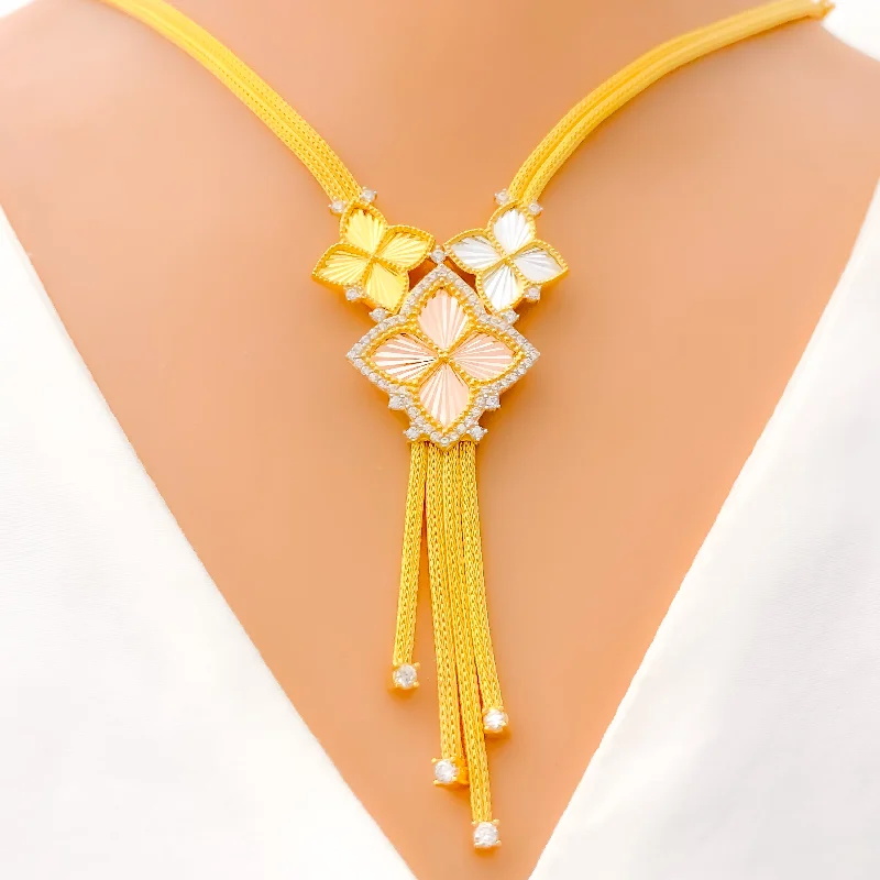 Timeless Triple Flower 22k Gold Necklace Set