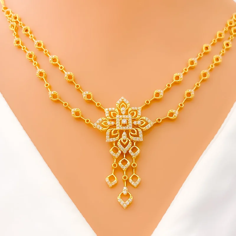 Captivating Shiny Floral Vine Diamond + 18k Gold Necklace Set