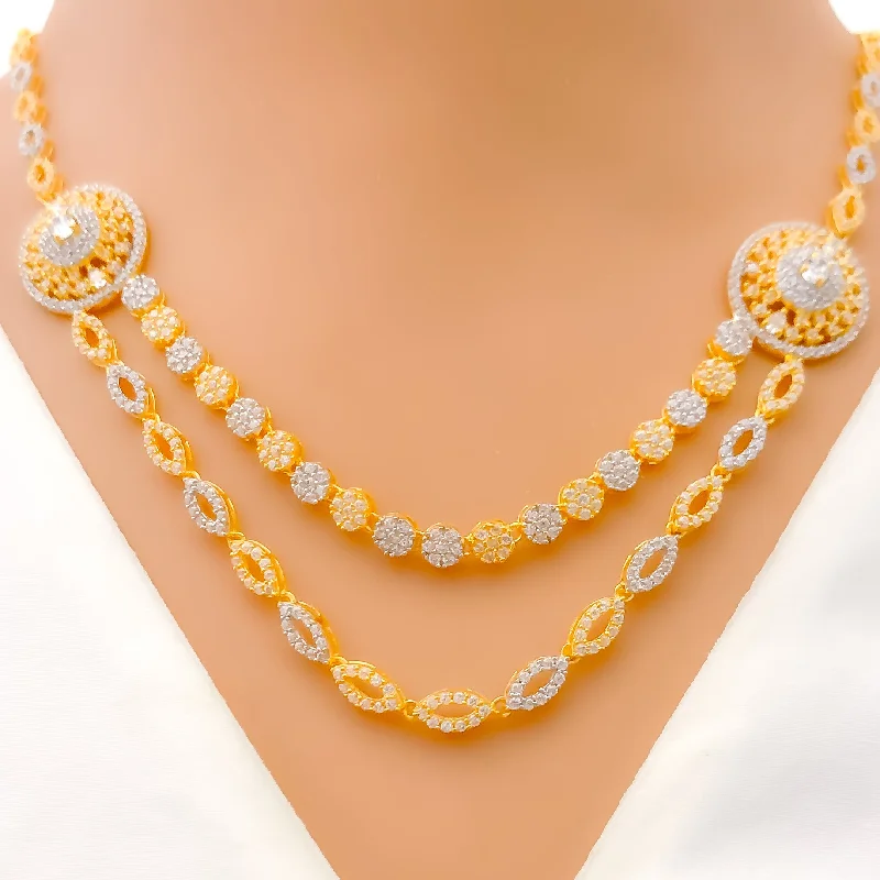 Elegant Contemporary Dual Layered 22k Gold CZ Necklace Set