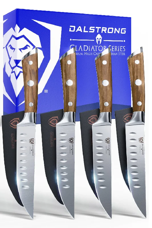 4-Piece Steak Knife Set 5" | Olive Wood Handle | Gladiator Series | Dalstrong ©