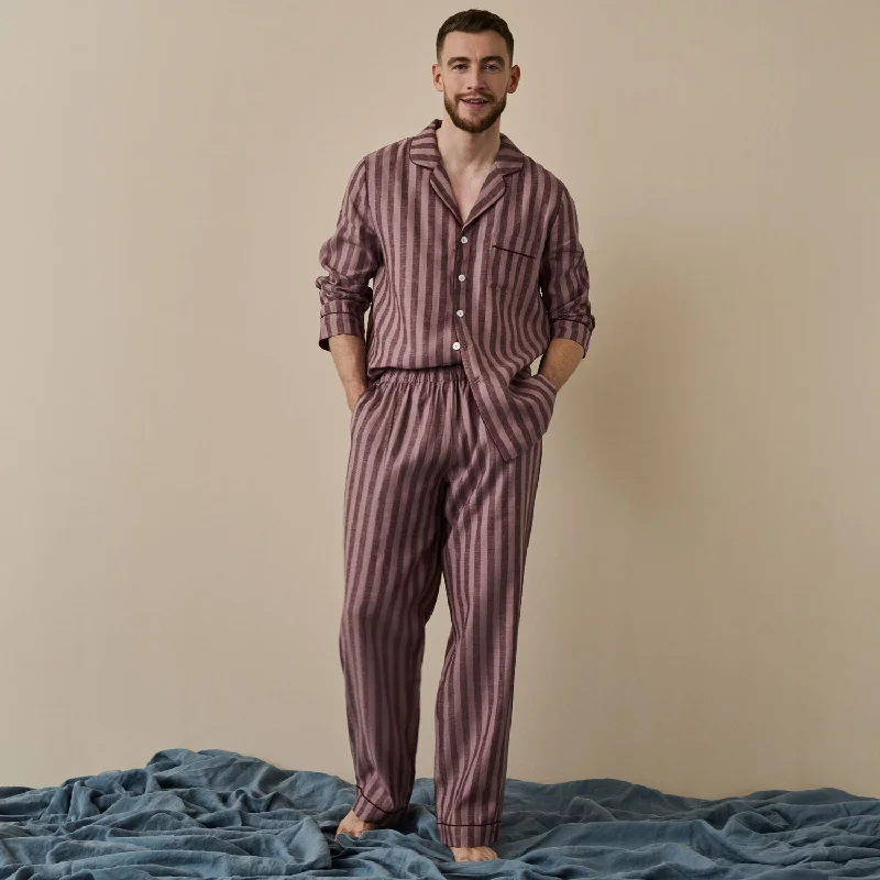 Men's Port & Woodrose Striped Linen Pajama Set