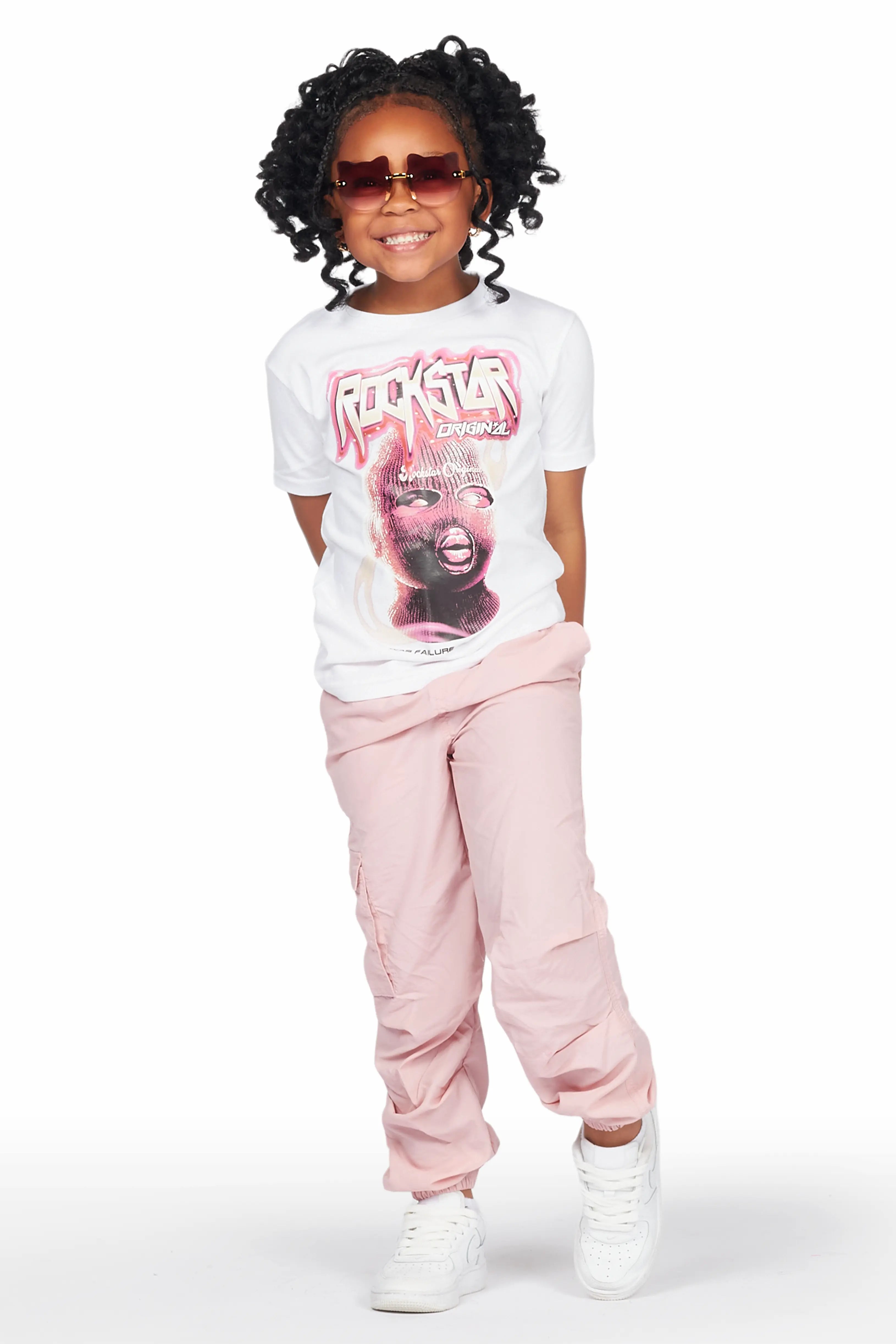 Girls Karasi White/Pink T-Shirt Cargo Jogger Set