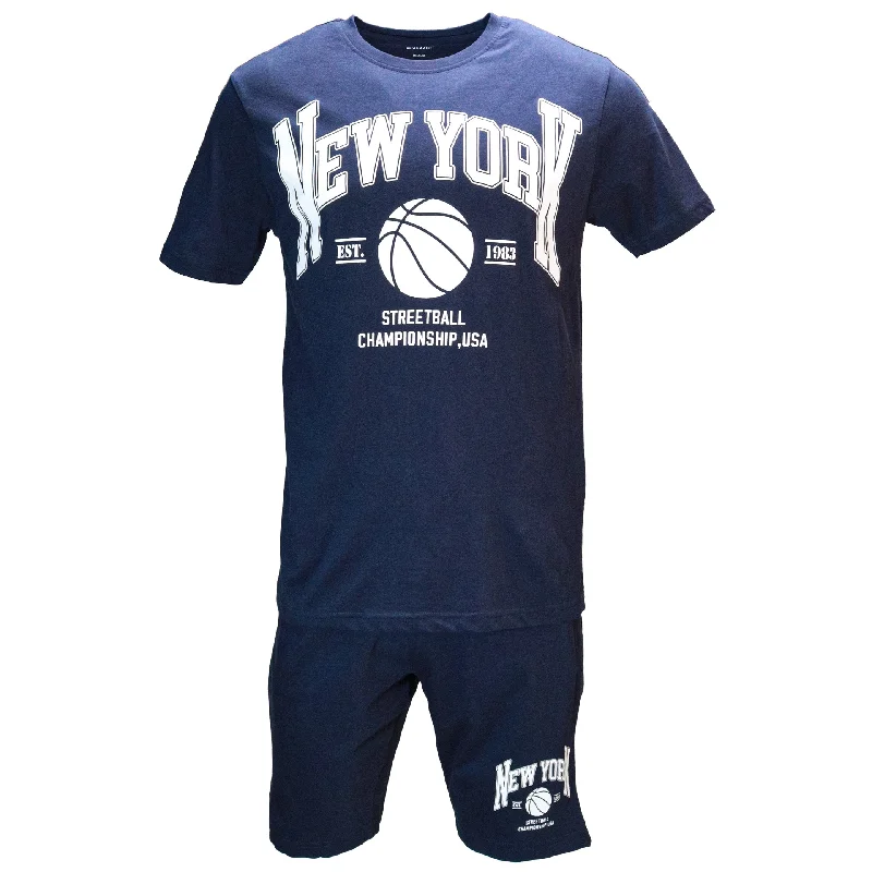 Navy T Shirt And Pyjama Shorts Set Navy