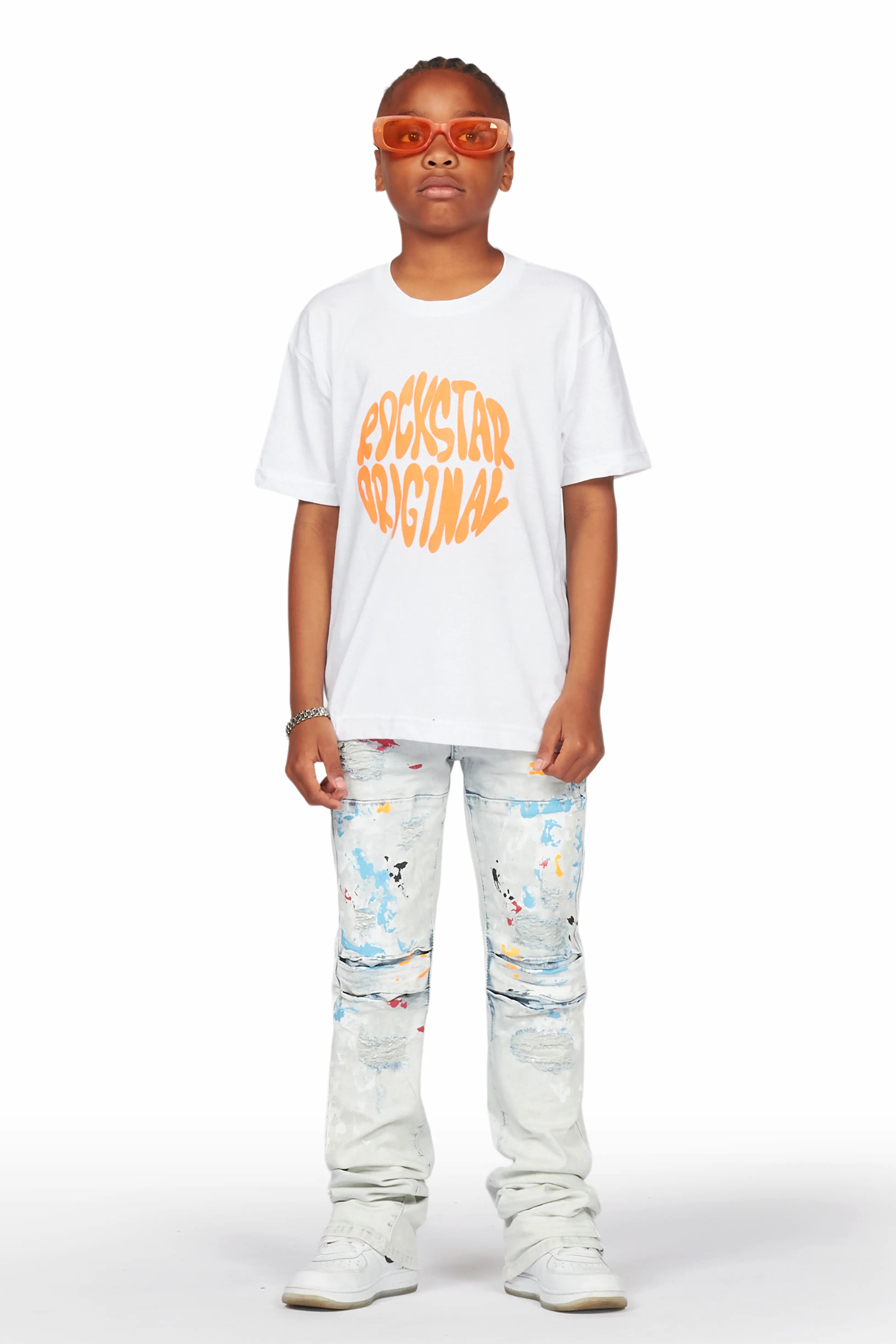 Boys Valor White T-Shirt/Stacked Flare Jean Set