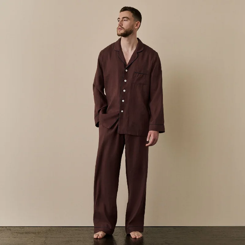 Men's Conker Brown Linen Pajama Set