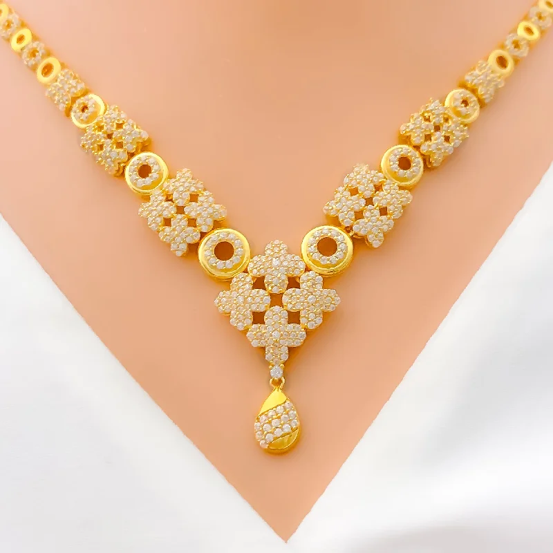 Stunning Clover Cluster 22k Gold CZ Necklace Set