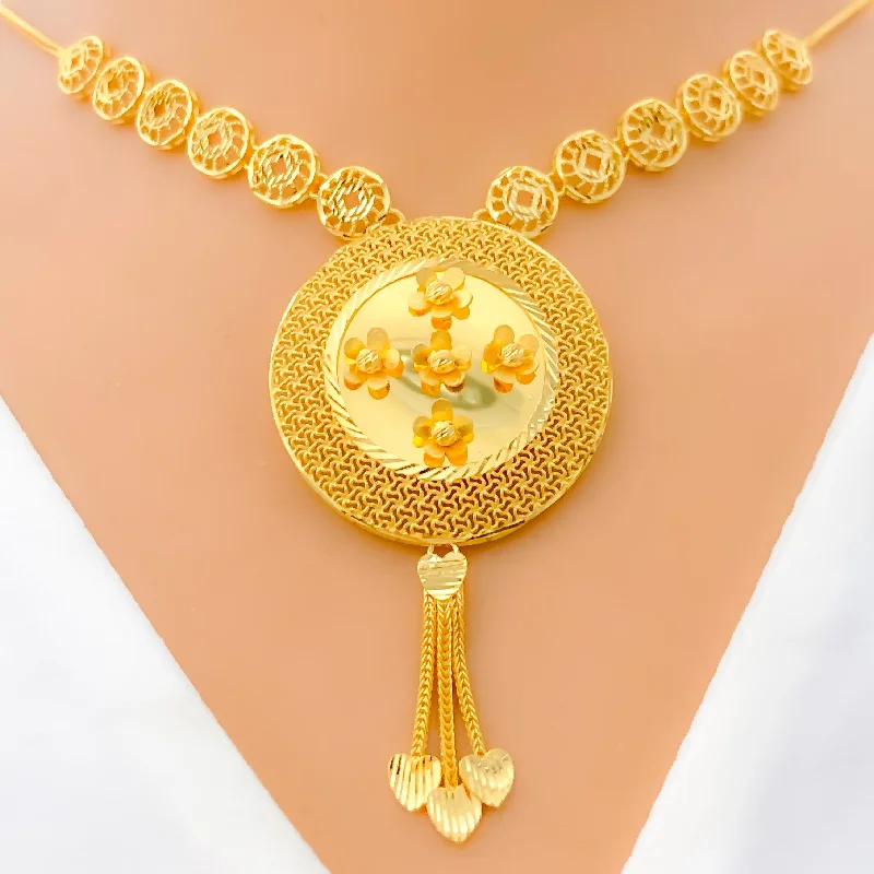 Reflective Floral Dome22k Gold Necklace Set