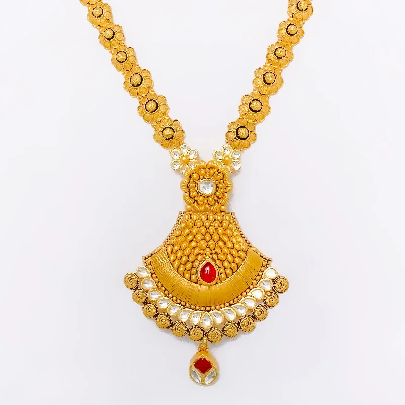 Palatial Floral Long 22k Gold Set