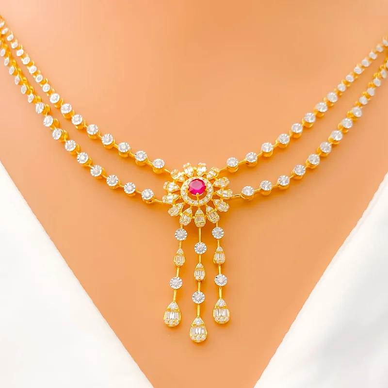 Modest Blooming Flower Diamond + 18k Gold Necklace Set