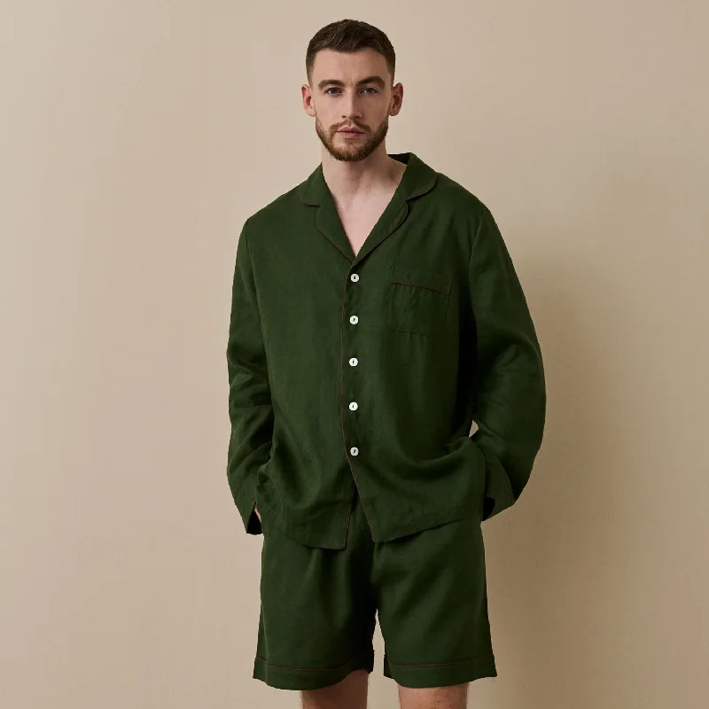 Men's Fern Green Linen Pajama Short Set