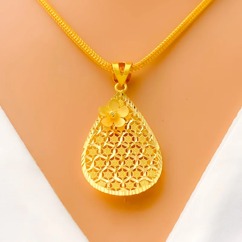 Majestic Mesh Drop 22K Gold Pendant Set