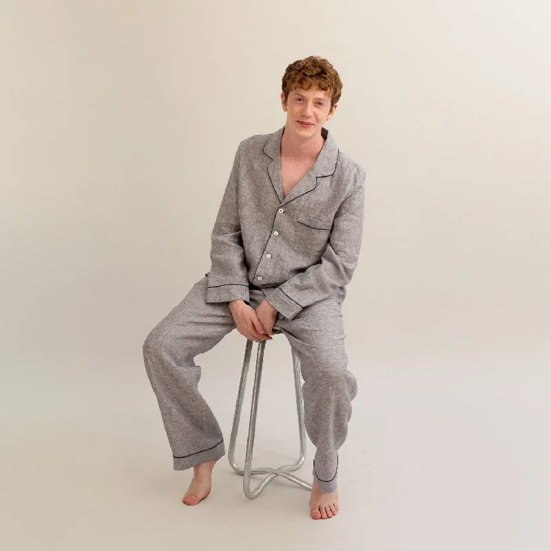 Men's Gray Linen Pajama Set