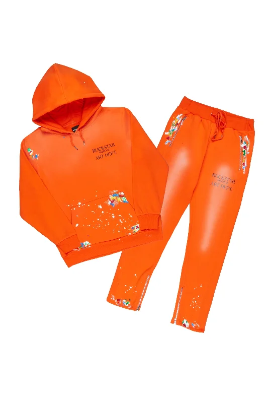 Rockstar Art Dist. Orange Hoodie Slim Fit Pant Set