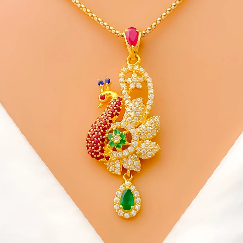 Contemporary Colorful 22k Gold CZ Pendant Set