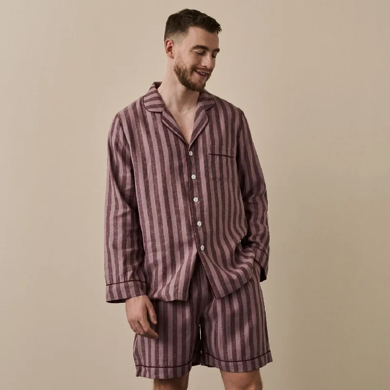 Men's Port & Woodrose Striped Linen Pajama Short Set