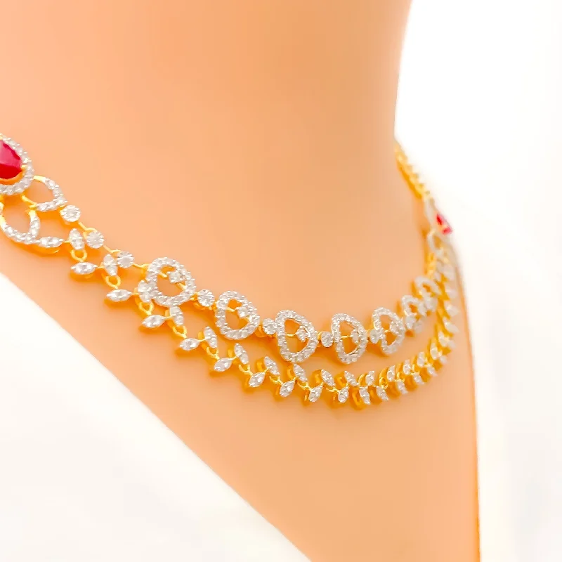 Delicate Layered Floral Diamond + 18k Gold Necklace Set