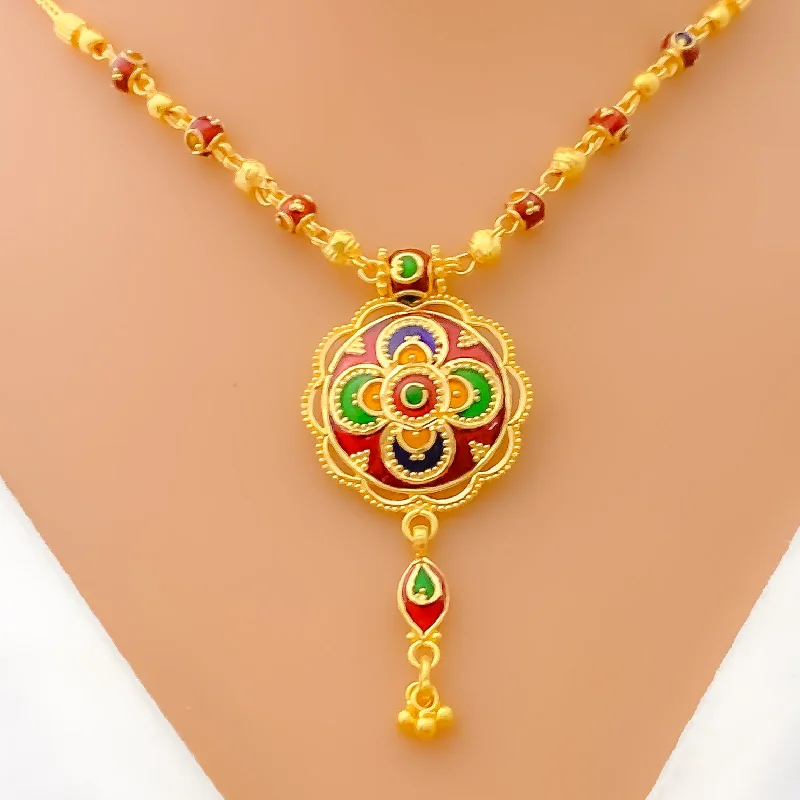 Vibrant Meena 22k Gold Necklace Set