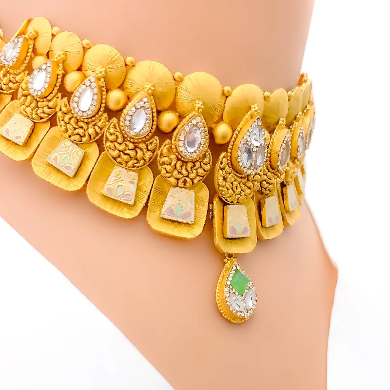 Traditional Kundan Drop 22k Gold Choker Set