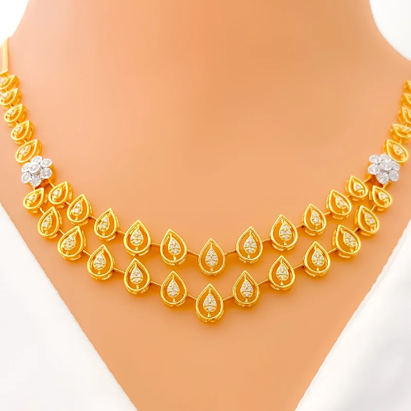 Dainty Lined Shiny Drop Diamond + 18k Gold Necklace Set