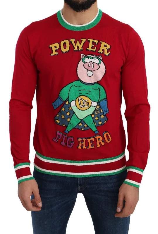 Dolce & Gabbana Red Wool Silk Pig of the Year Men's Sweater