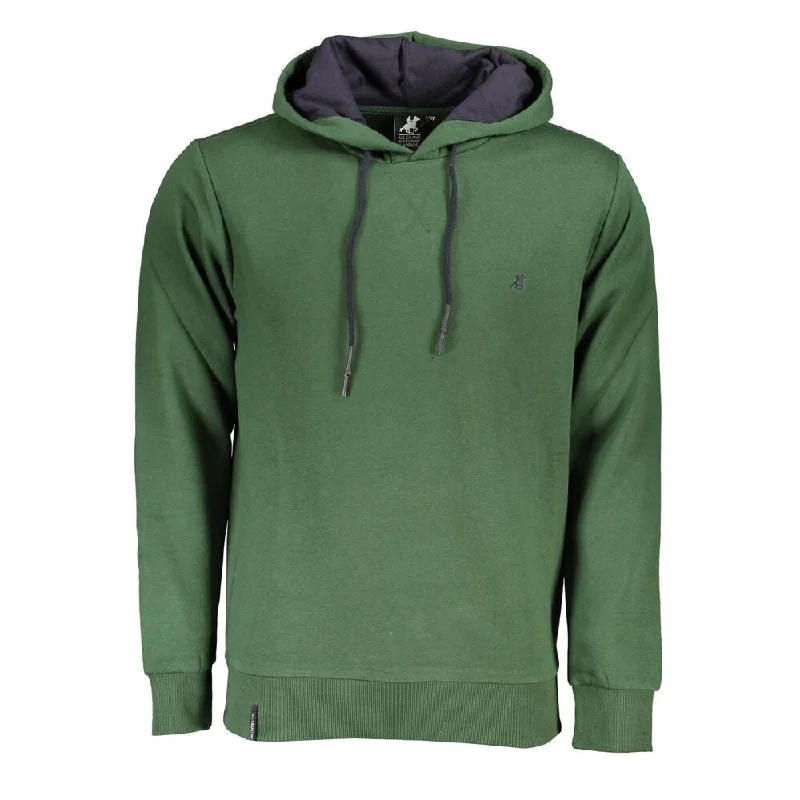 U.S. Grand Polo Elegant Green Hooded Sweatshirt with Men's Embroidery