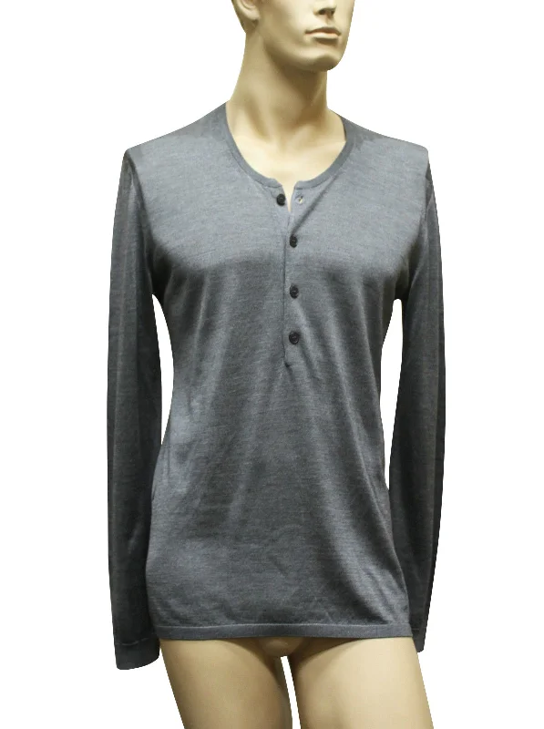 Gucci Men's Top Buttoned Gray Silk Sweater