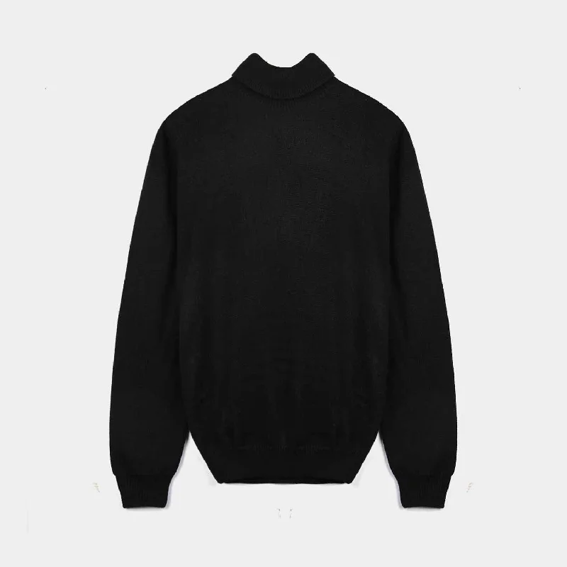 Teen Unisex Acrylic Turtle Neck Sweater-BLACK