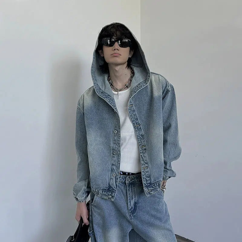 Elastic Hem Hooded Denim Jacket