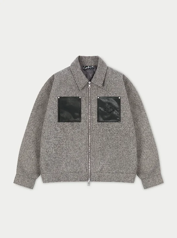 FAUX LEATHER PATCH POCKET WOOL SHACKET - GREY