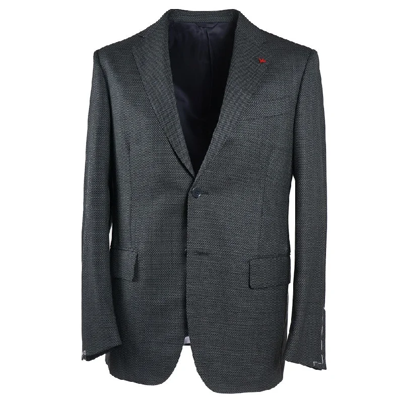 Isaia Dark Green Woven Wool Sport Coat