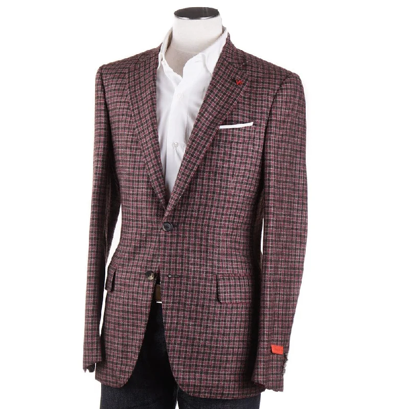 Isaia Raspberry Check Aqua Cashmere Sport Coat