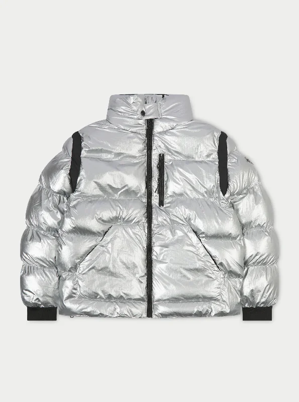 METALLIC TEXTURED PUFFER - SILVER