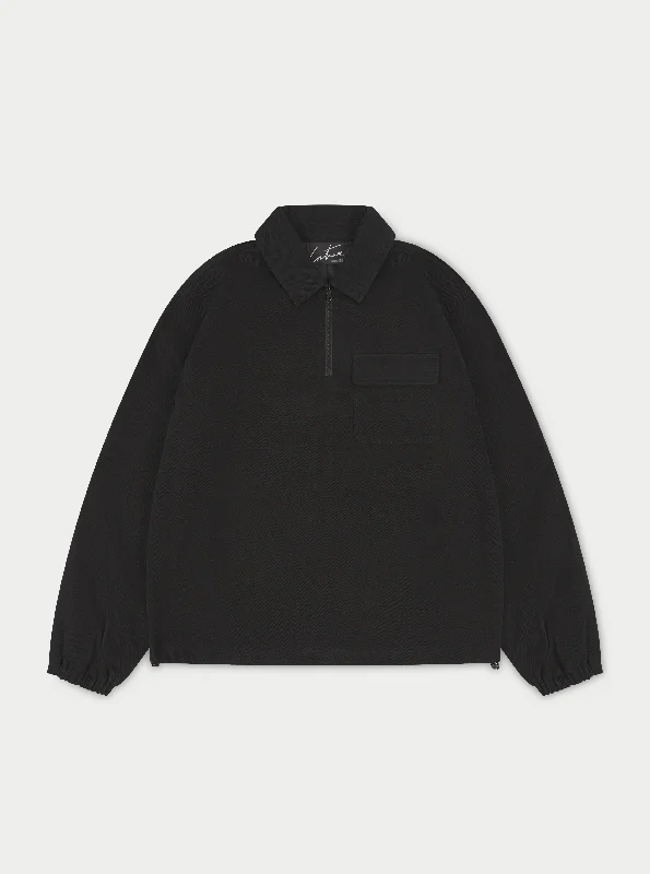 QUARTER ZIP PULL OVER SHACKET - BLACK