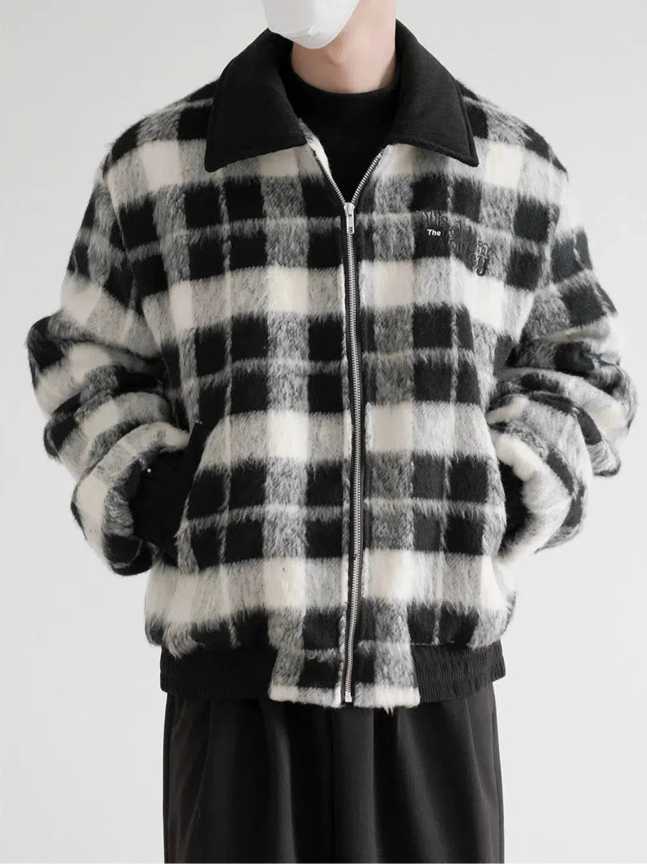 Zip-Up Fleece Plaid Jacket