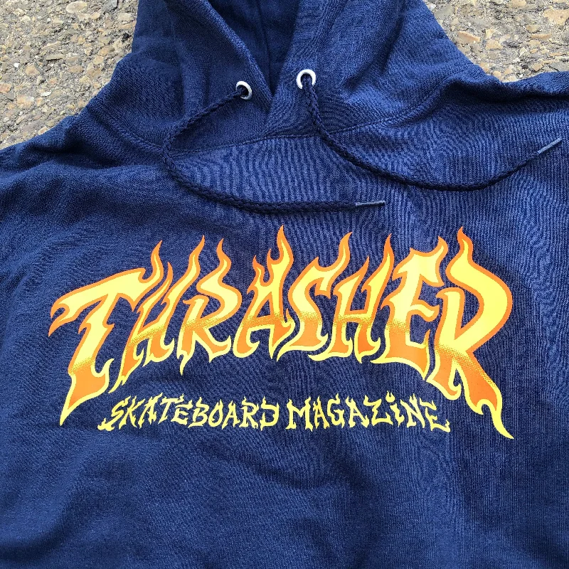 THRASHER FIRE LOGO HOODIE NAVY BLUE