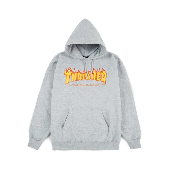 THRASHER FLAME LOGO HOODIE GREY