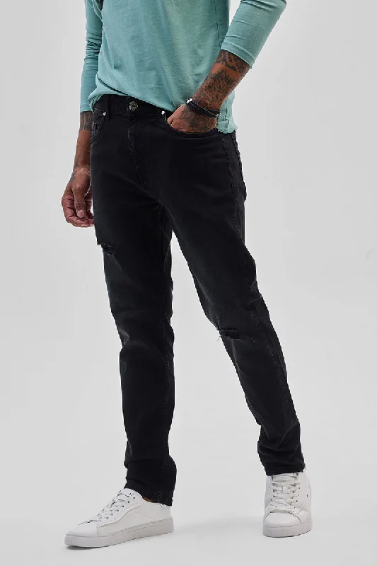 Black Distressed Slim Fit Jeans