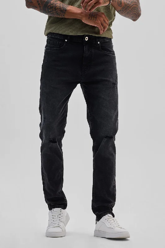 Black Distressed Slim Fit Jeans