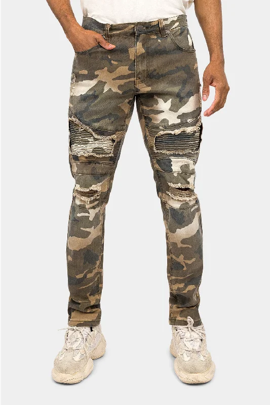 Distressed Biker Camo Jeans