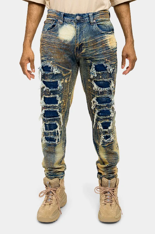 Distressed Heavy Dye Denim Jeans