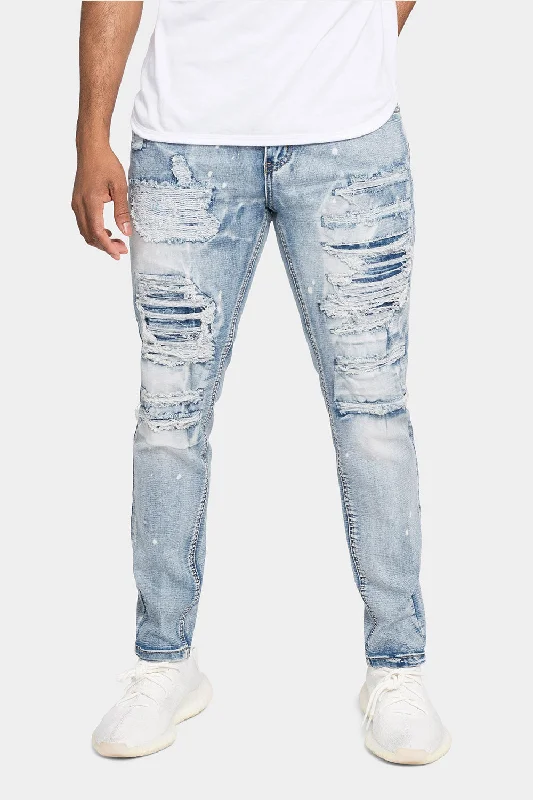 Distressed Paint Splattered Patched Jeans