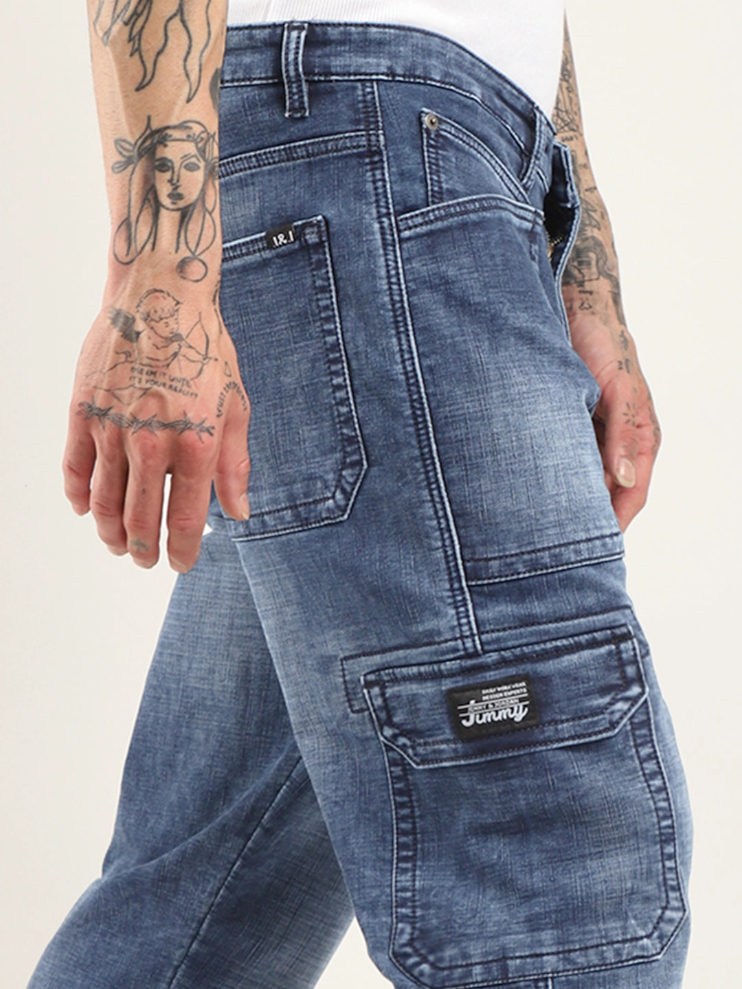 Fighter Light Blue Baggy Fit Denim Cargo