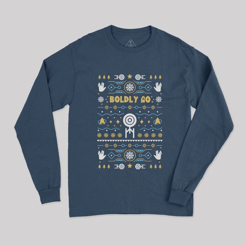 Boldly into Christmas Ugly Sweater Geek Long Sleeve T-Shirt