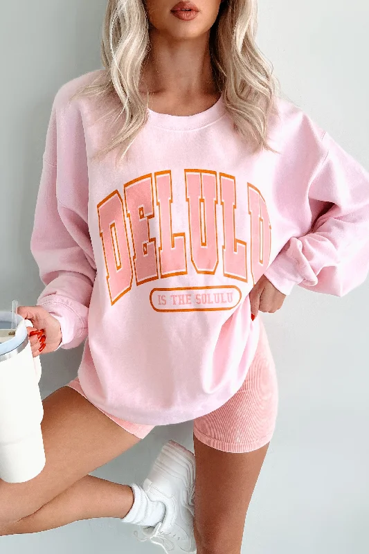 "Delulu Is The Solulu" Graphic Sweatshirt (Light Pink)