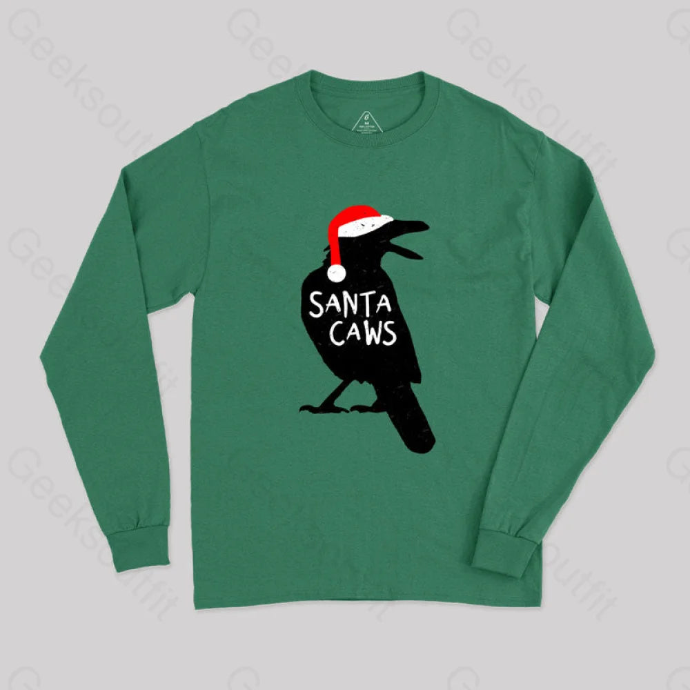 Funny Christmas Crow Santa Caws Long Sleeve T-Shirt