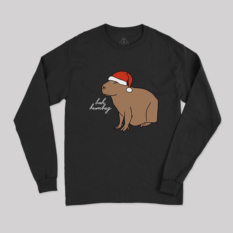 Serious Christmas Capybara Says Bah Humbug Long Sleeve T-Shirt