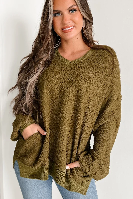 Sincerely Snuggly Hooded Popcorn Texture Sweater (Olive)