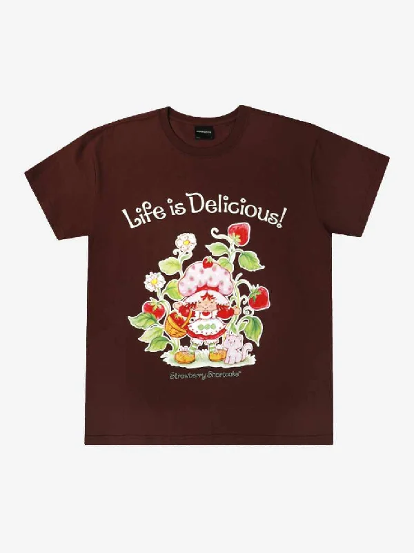 Strawberry Shortcake Puff Print Brown Tee